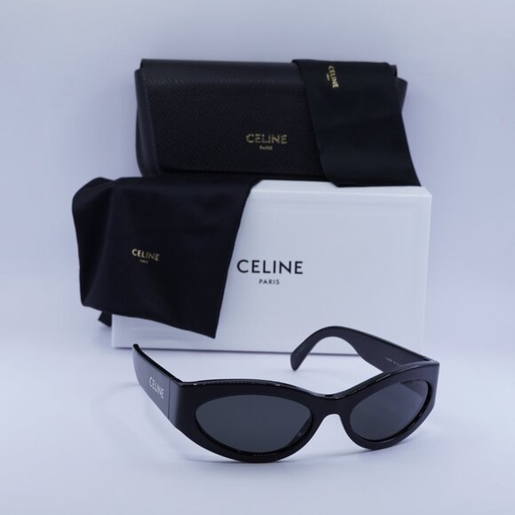 Celine CL40288I 01A MONOCHROMS Cat Eye Sunglasses–Shiny Black\Grey - Picture 2 of 10